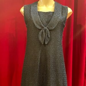 Vintage 1960's 2 pc Blue Lurex Sparkly Glittery Mod Sailor Dress Removable Bib M